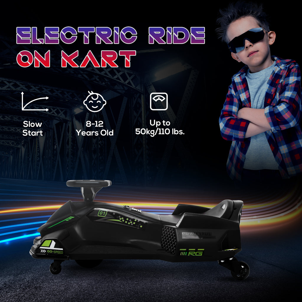 12V Kids Electric Go Kart with Music, LED Lights, Slow Start