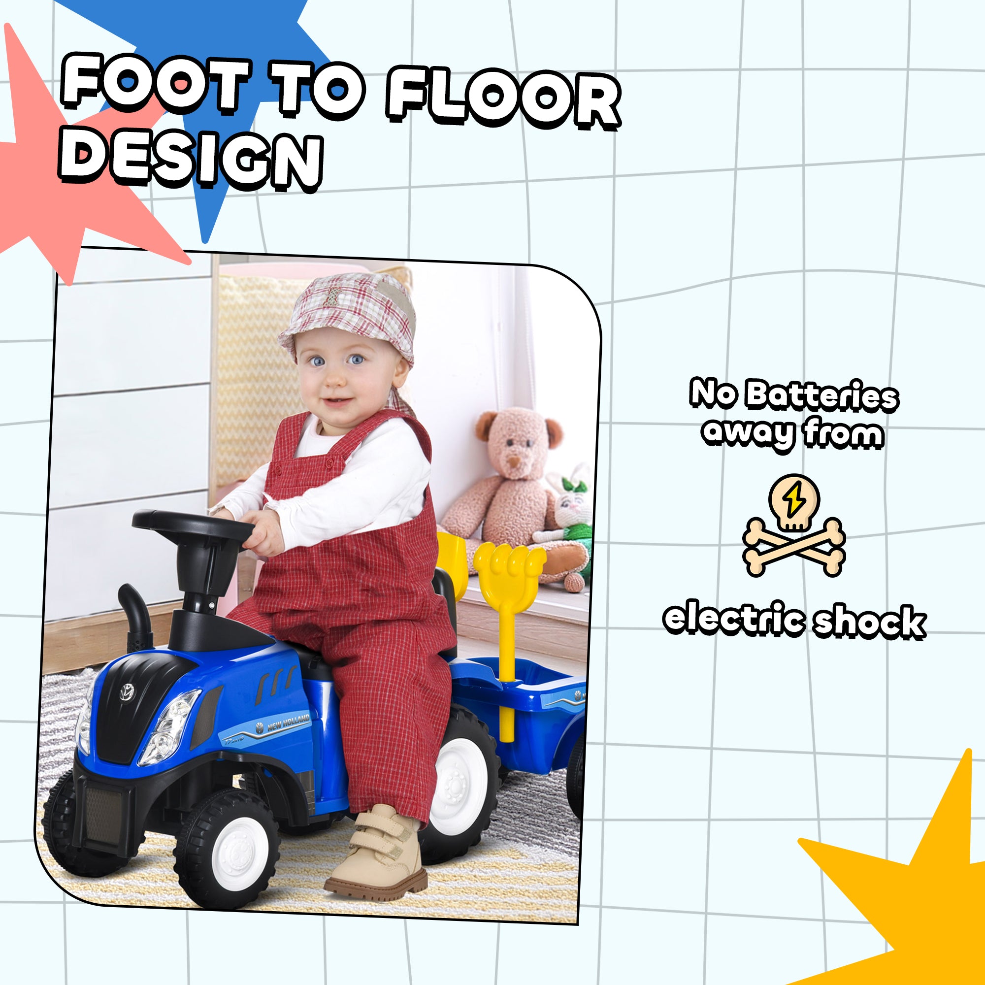 Ride On Tractor Toddler Walker Foot To Floor Slider w/ Horn Storage Steering Wheel for 1-3 Years Old