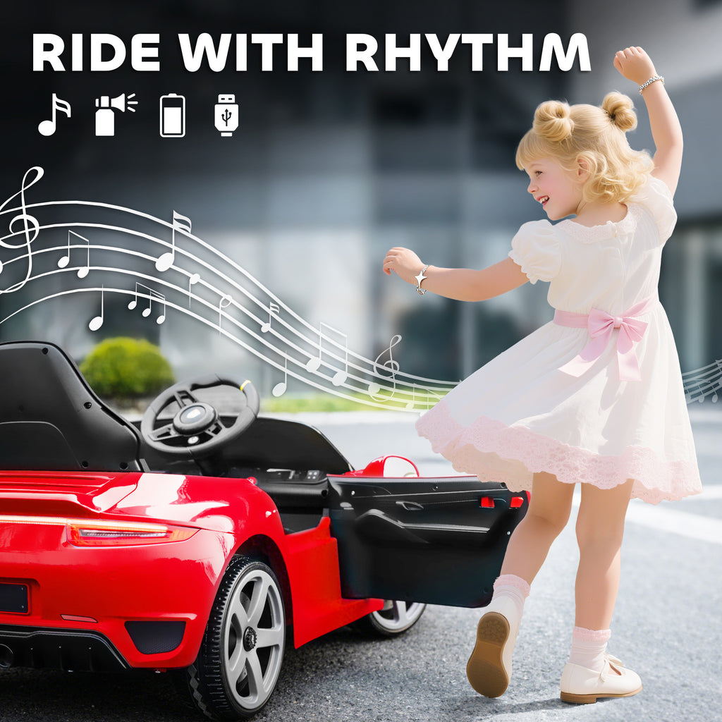 Kids Electric Car, 12V Licensed RUF GT Ride on Car with Suspension, Remote Control, Music, for 3-5 Years