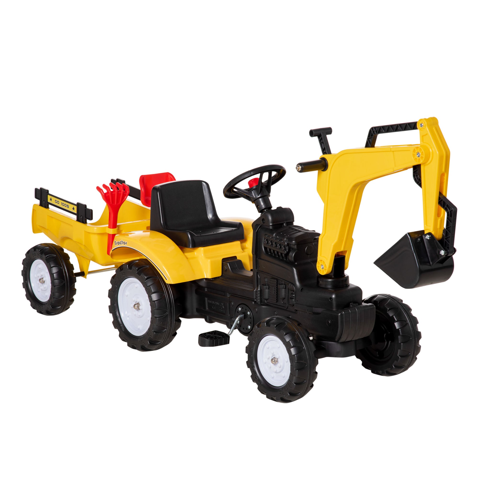 Kids Ride-On Construction Car, with Horn and Detachable Trailer - Yellow