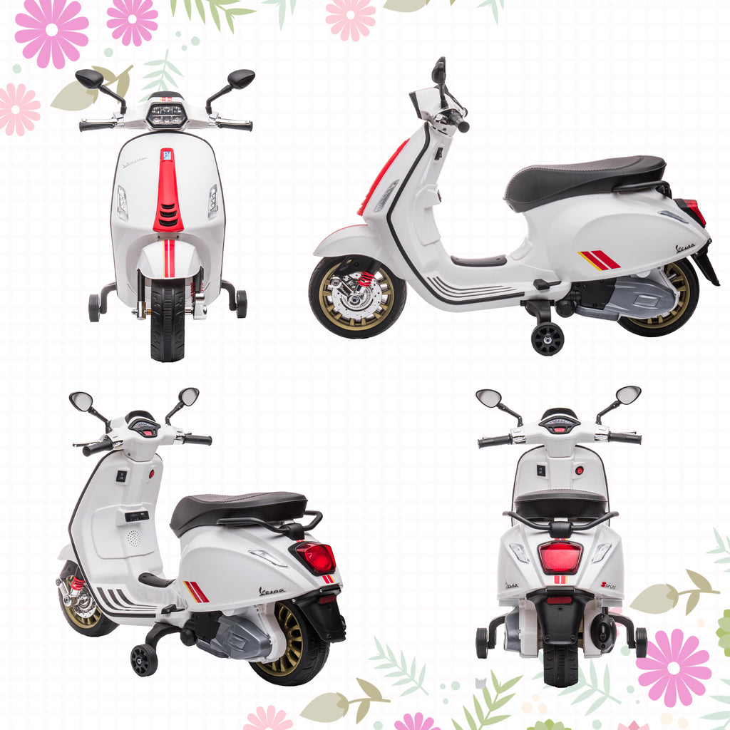 12V Vespa Licensed Kids Electric Motorbike w/ Music, Headlights, FM Radio, for 3-6 Years