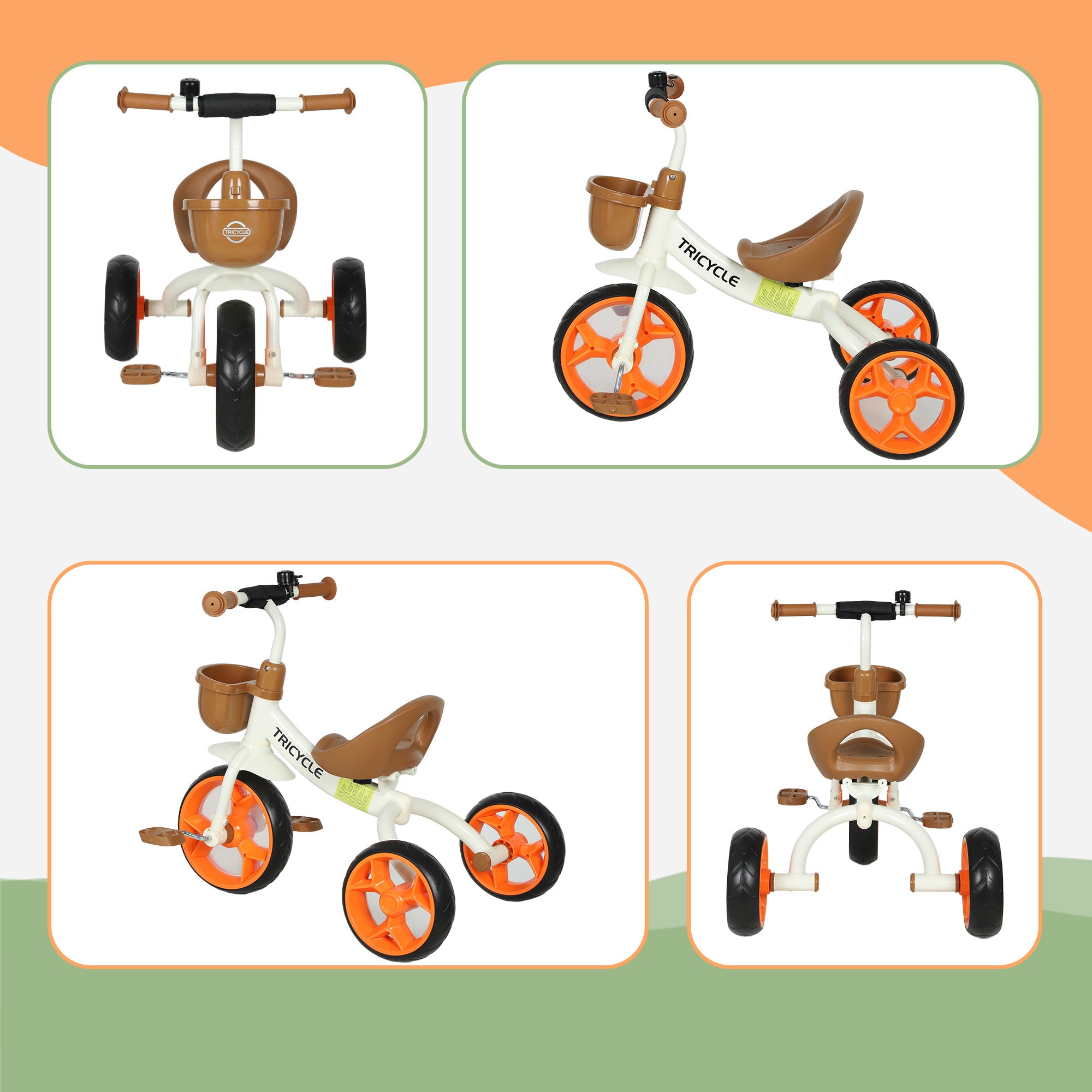 Kids Trike, Toddler Tricycle with Front Basket and EVA Wheels for Ages 2-5 Years, Indoor Outdoor for Boys Girls, Orange