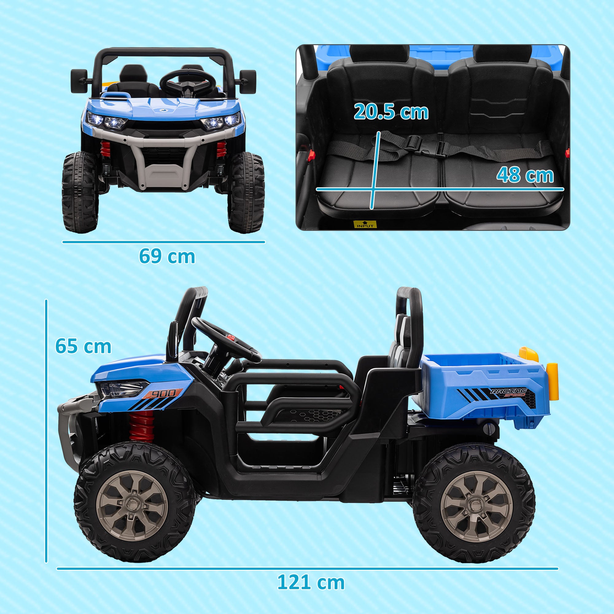 12V 2 Seater Kids Electric Ride-On Car with Electric Bucket, Remote Control