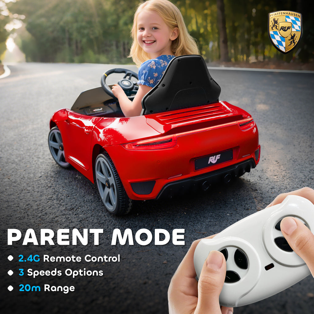 Kids Electric Car, 12V Licensed RUF GT Ride on Car with Suspension, Remote Control, Music, for 3-5 Years