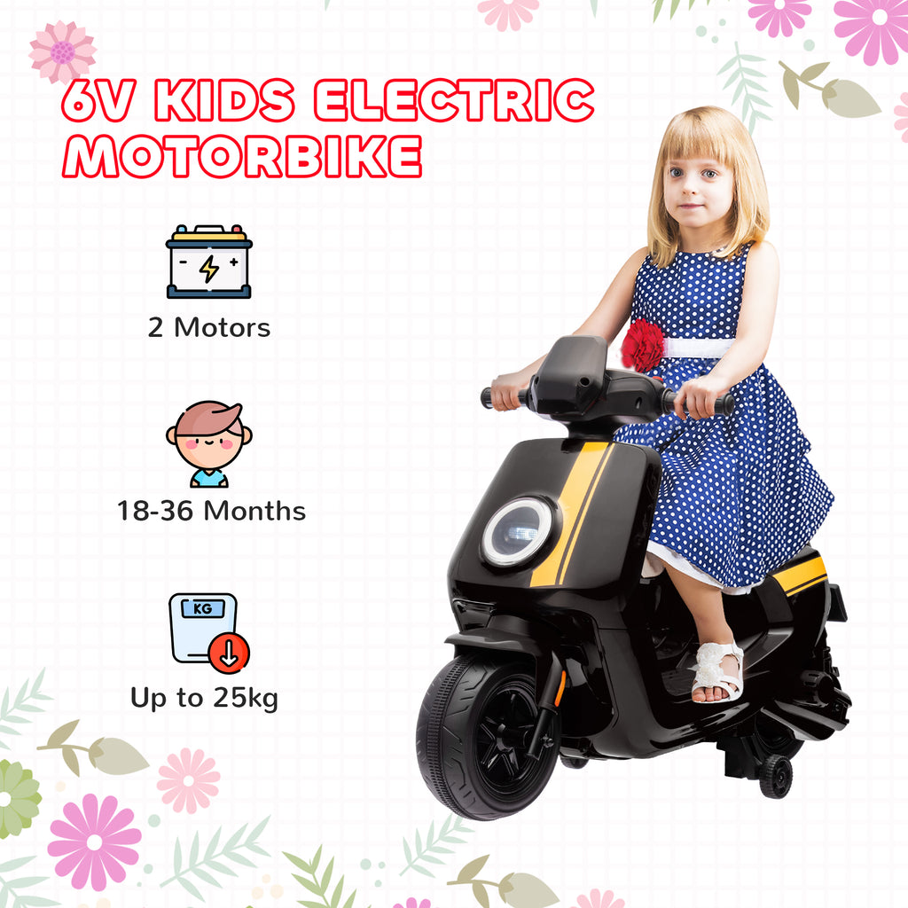 6V Ride on Motorbike, Kids Electric Motorbike w/ Headlights, Music, Training Wheels, for Ages 18-36 Months