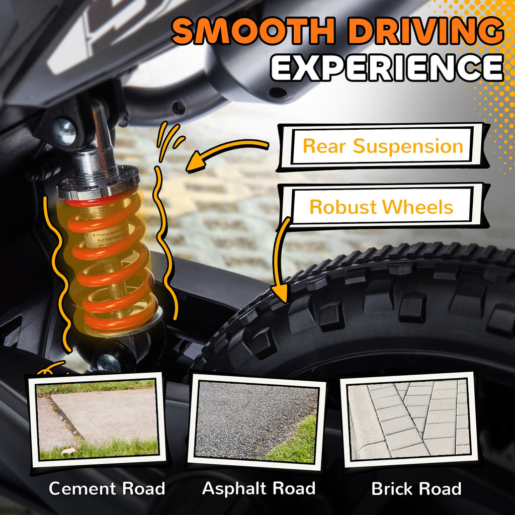 12V Aprilia Licensed Kids Motorbike with Training Wheels, Spring Suspension, LED Headlight, USB, Music