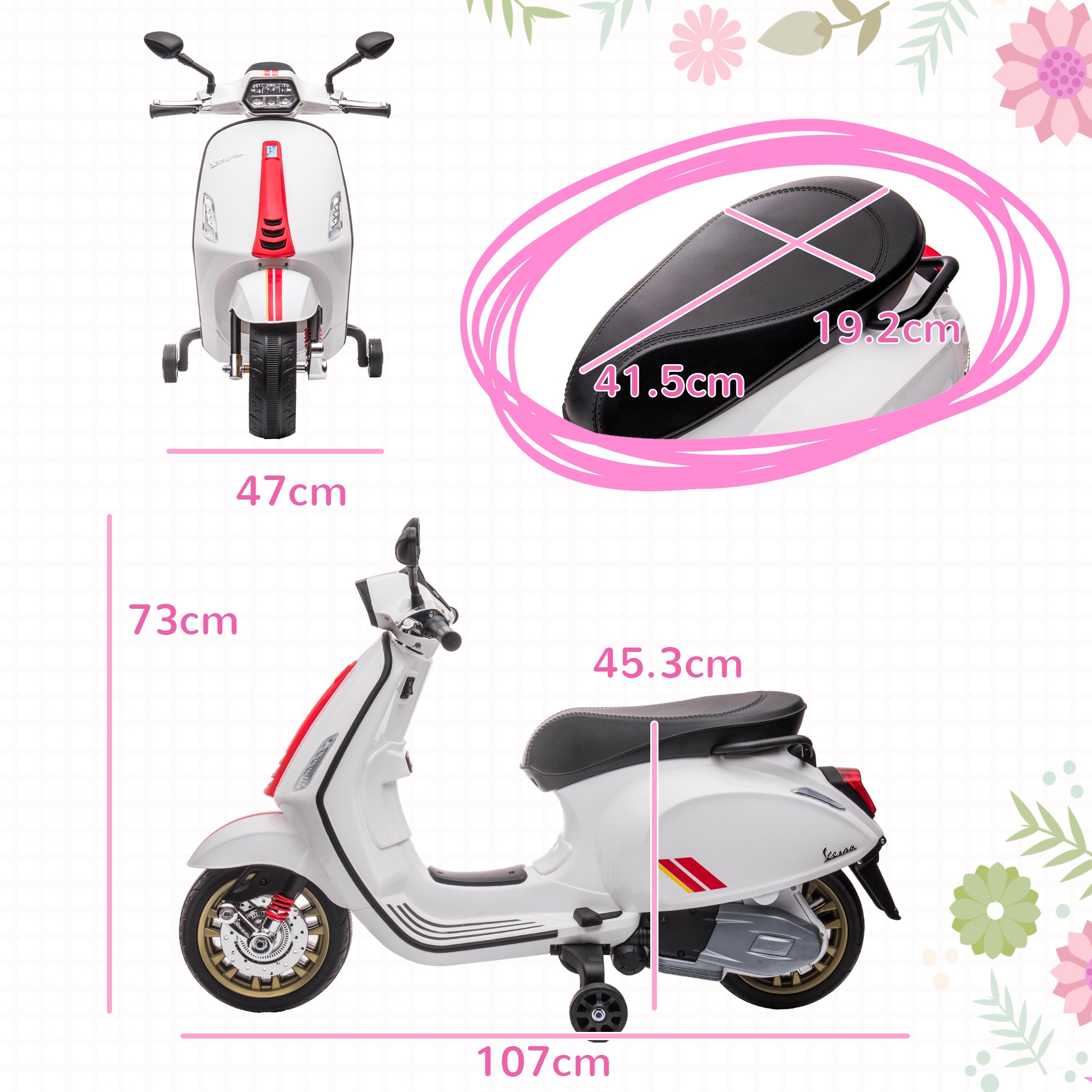 12V Vespa Licensed Kids Electric Motorbike w/ Music, Headlights, FM Radio, for 3-6 Years