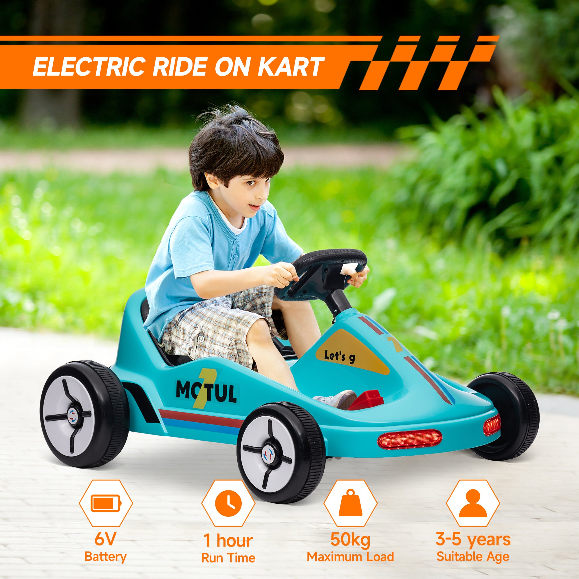 6V Electric Go Kart for Kids with Music, Light, Horn, for 3-5 Years