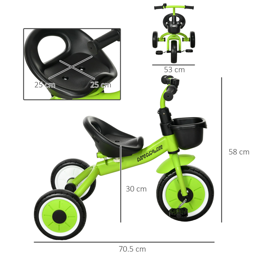 Kids Trike, Tricycle, with Adjustable Seat, Basket, Bell, for Ages 2-5 Years