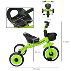 Kids Trike, Tricycle, with Adjustable Seat, Basket, Bell, for Ages 2-5 Years