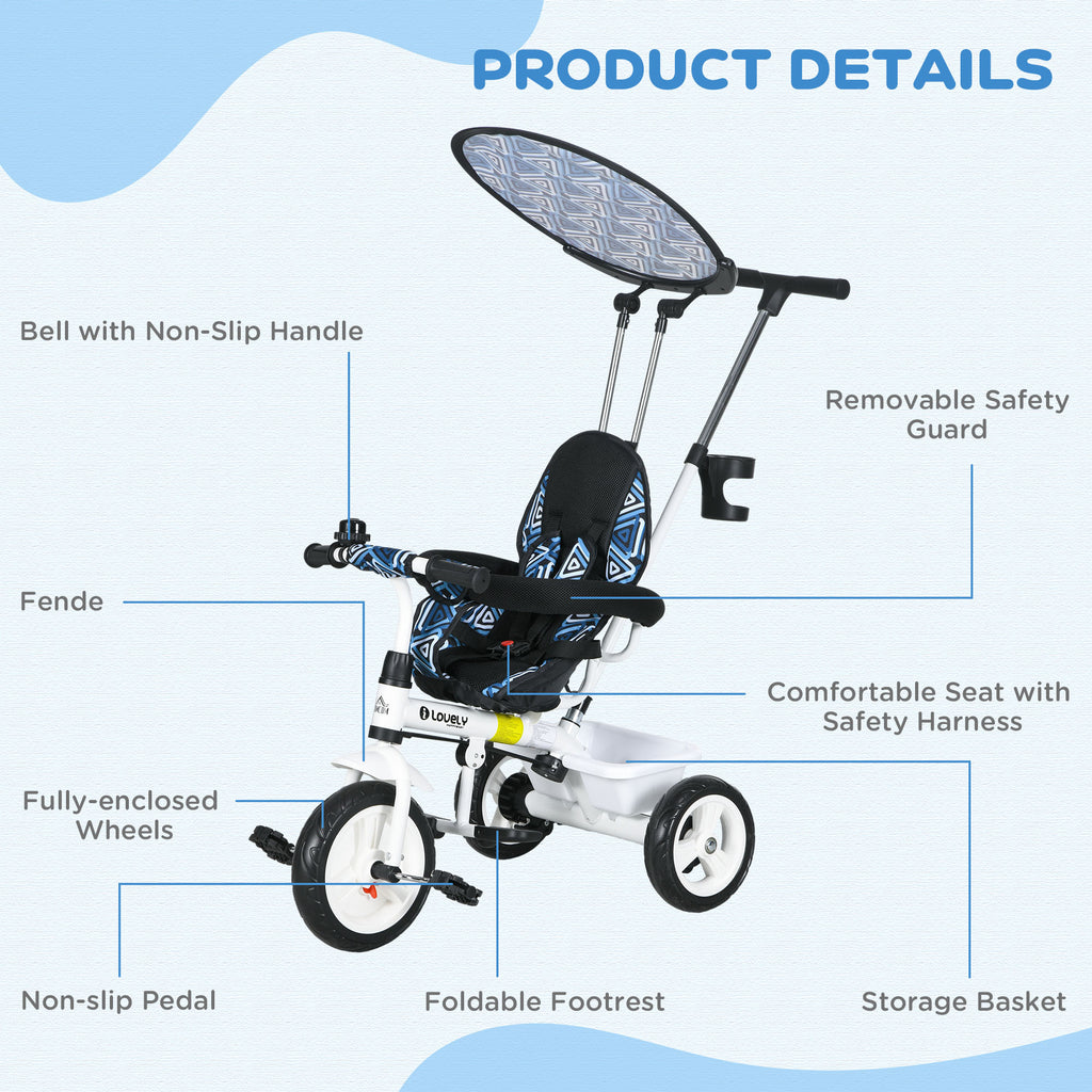 6 in 1 Tricycle for Kids with 5-point harness straps, Removable Canopy
