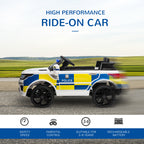 12V Kids Electric Ride On Police Car 2 Motors with Parental Remote Control Siren Flashing Lights USB Portable for 3-6 Years White