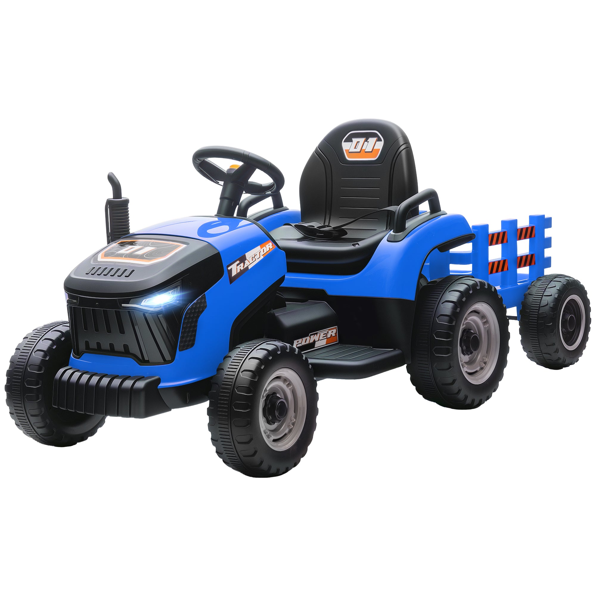 12V Ride on Tractor and Trailer with Remote Control, Music, Shifter, Start-Up Sound, for Kids Ages 3-8 Years, Blue