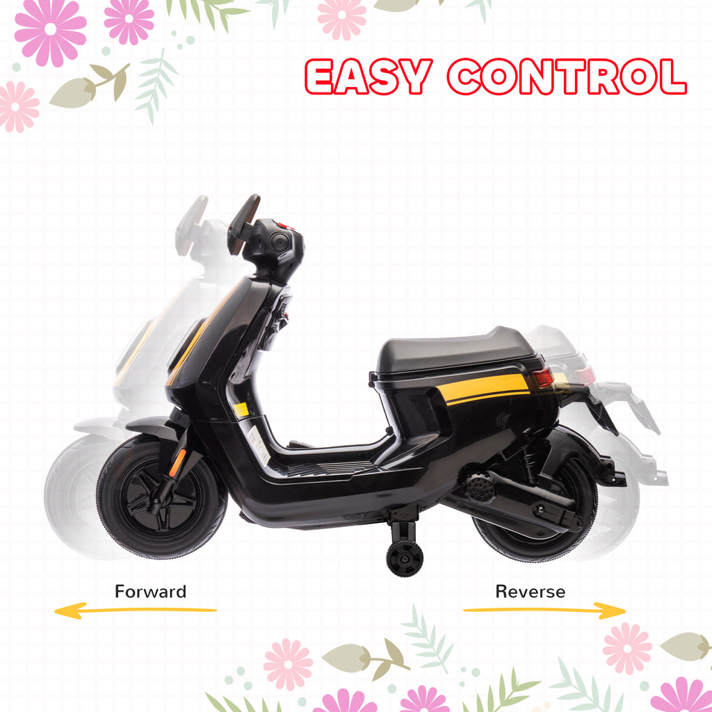 6V Ride on Motorbike, Kids Electric Motorbike w/ Headlights, Music, Training Wheels, for Ages 18-36 Months