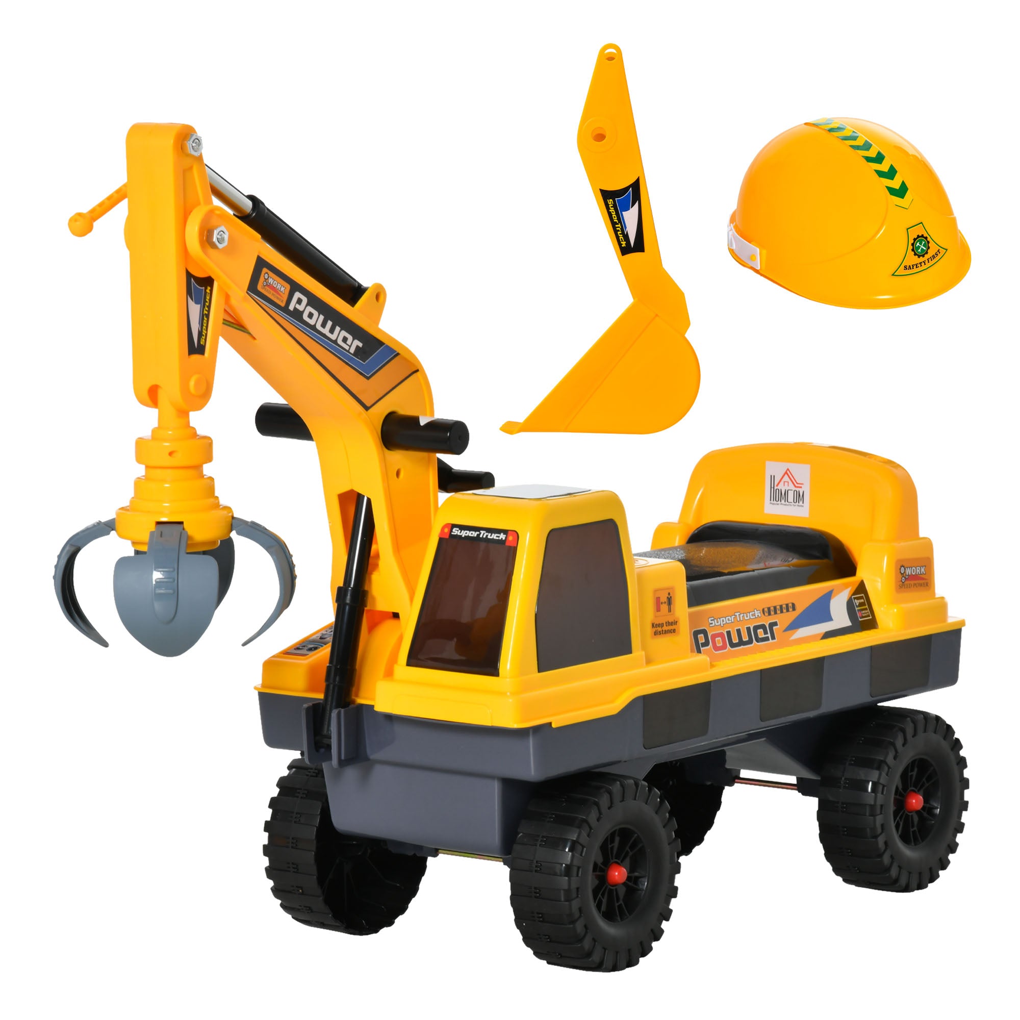 2 in 1 Ride on Excavator Digger No Power Detachable Digging Bucket and Grab Bucket Music Light for 2-3 Years Old