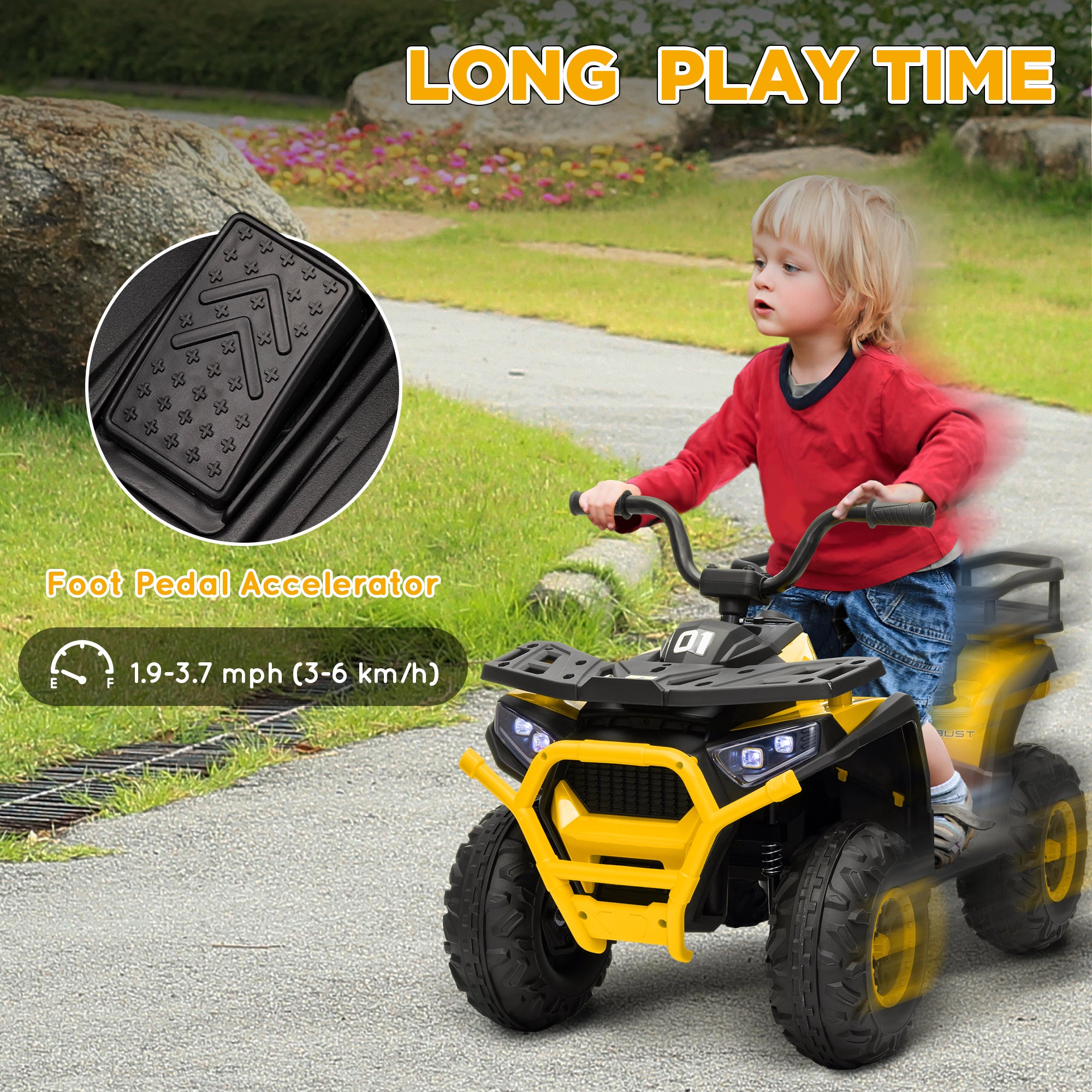 12V Kids Electric Ride on ATV, Battery-Powered Quad Bike w/ Spring Suspension, Forward Backward, Storage Basket