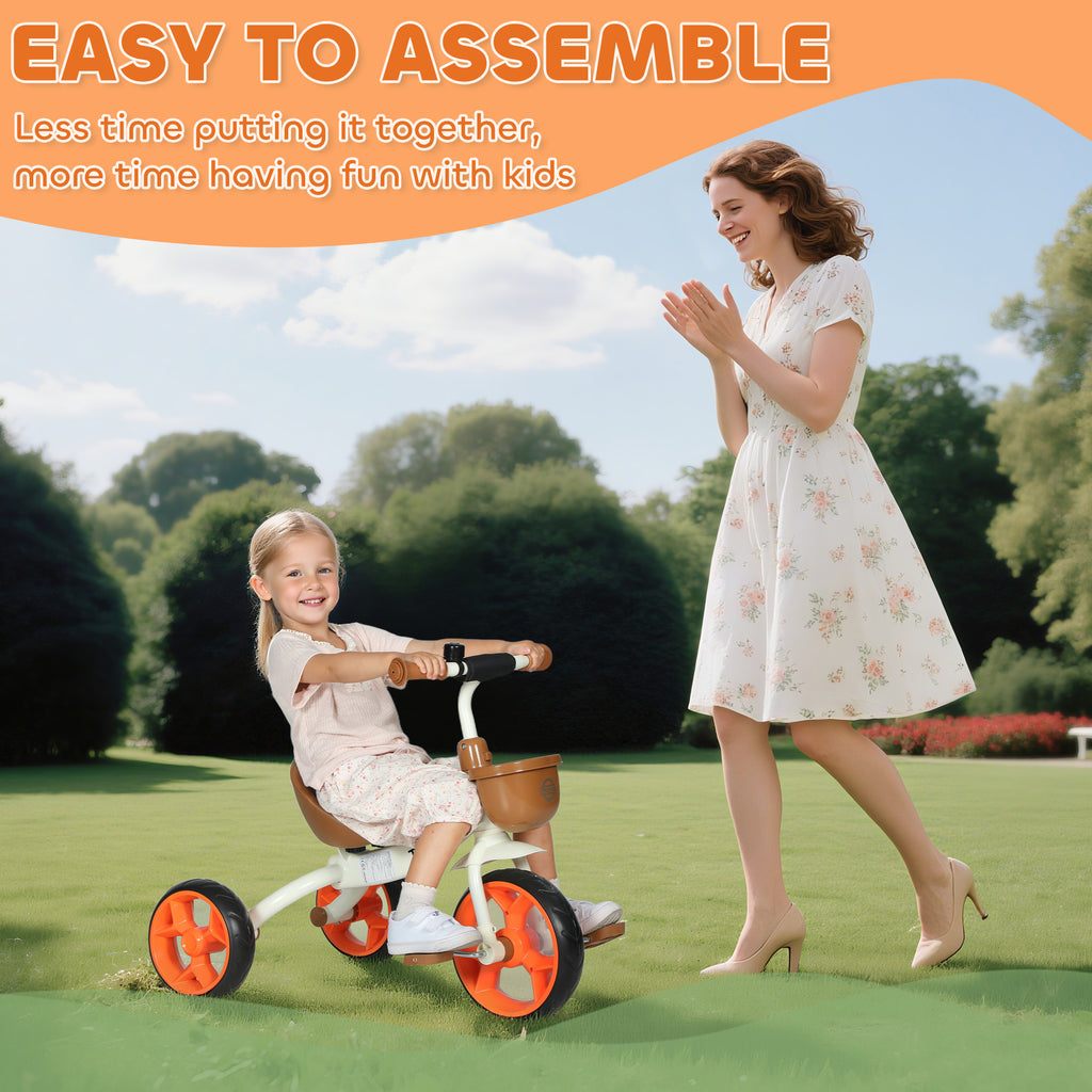 Kids Trike, Toddler Tricycle with Front Basket and EVA Wheels for Ages 2-5 Years, Indoor Outdoor for Boys Girls, Orange