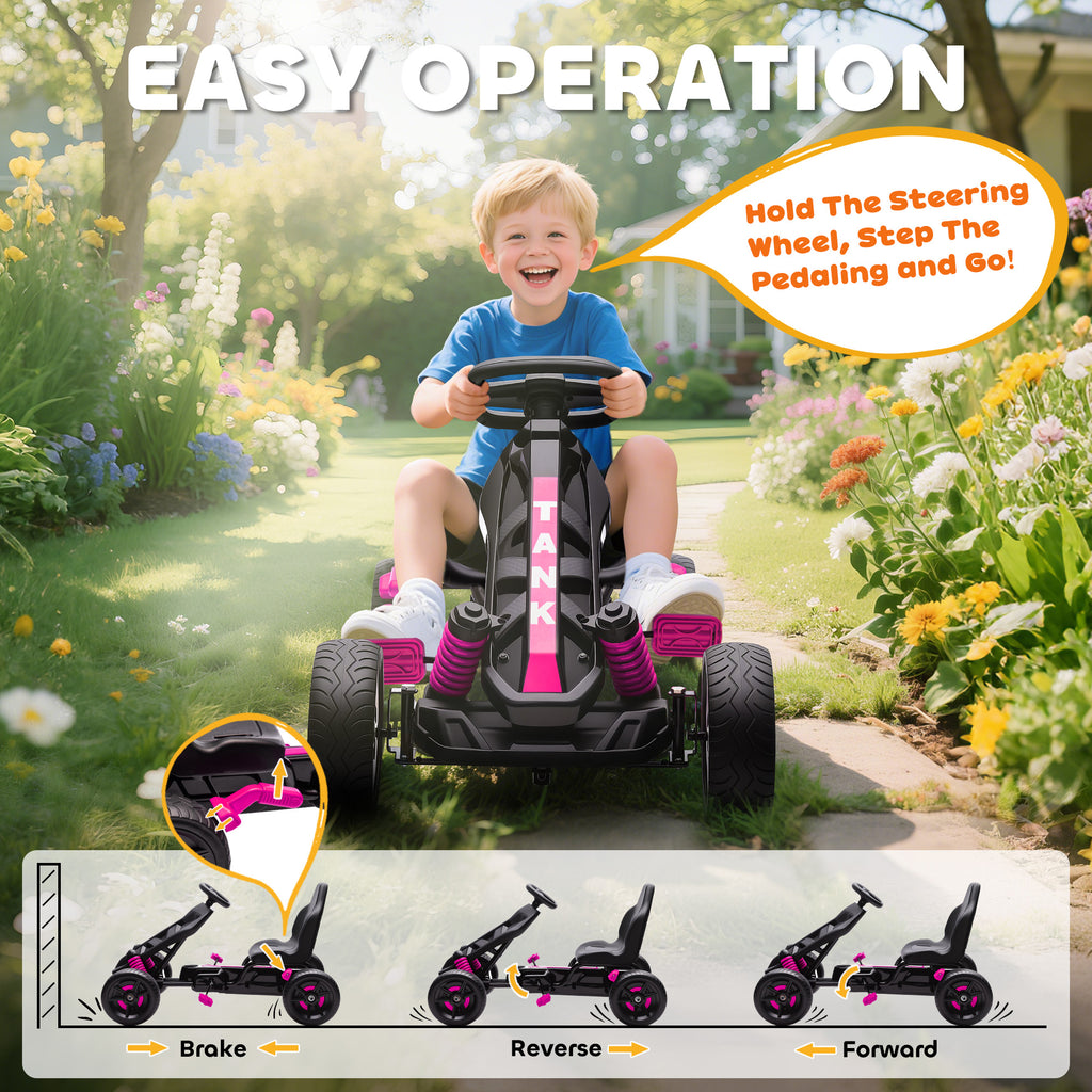 Pedal Go Kart for Kids Aged 3-6 Years, with Freewheel System, Brake, EVA Anti-Slip Wheels