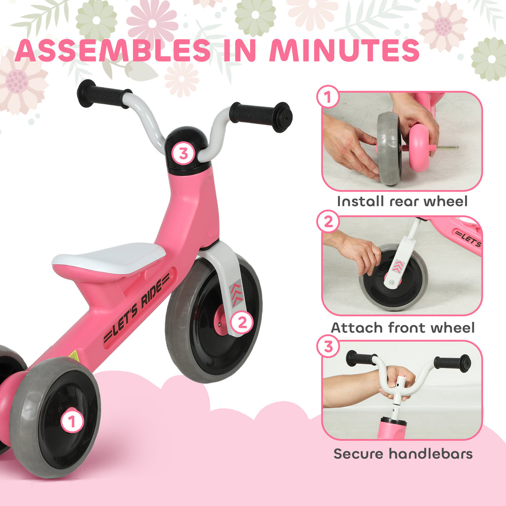 Toddler Balance Bike with No Pedal, 3 Silence Wheels for 12-36 Months Boys and Girls, Indoor Outdoor, Pink