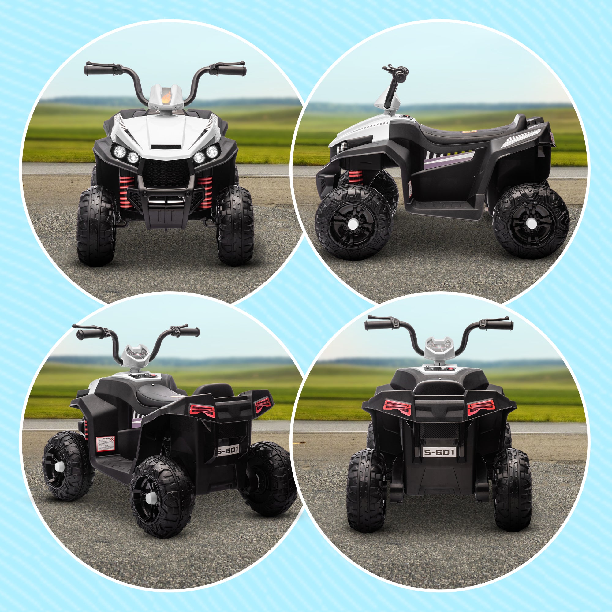 12V Kids Electric Quad Bike w/ Spring Suspension System, Forward, Backward, LED Light, Music, MP3, White