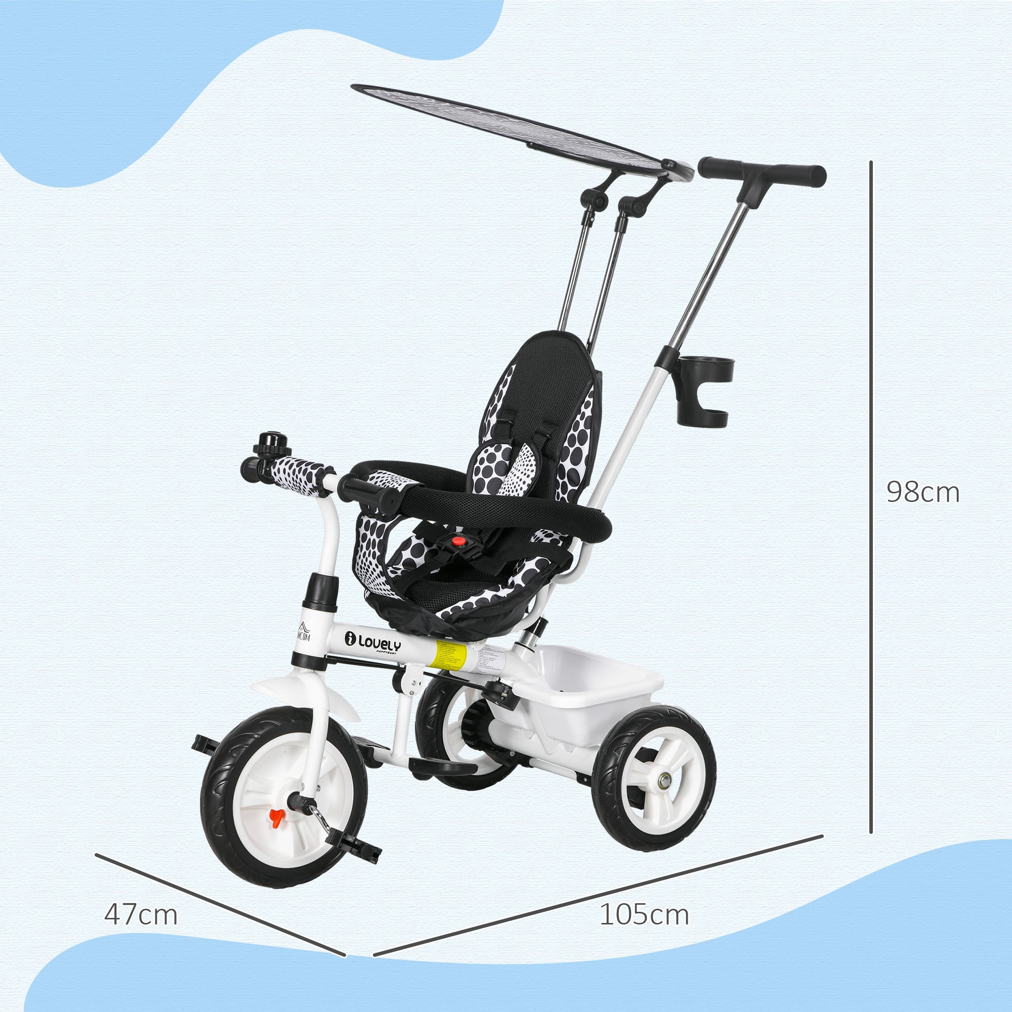 6 in 1 Tricycle for Kids with 5-point harness straps, Removable Canopy