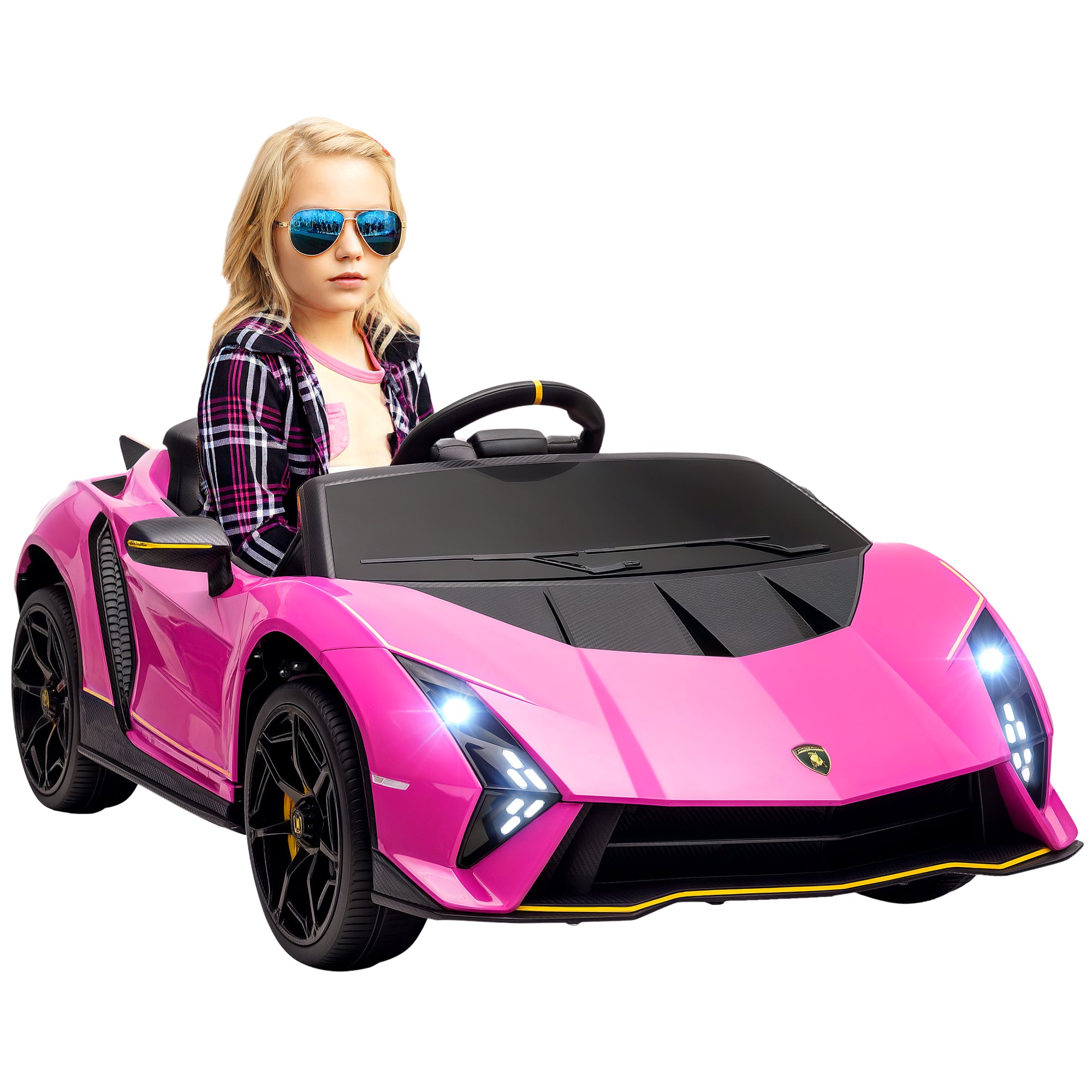 12V Lamborghini Autentica Licensed Kids Electric Car with Remote Control, 4 Suspension Wheels, Soft Start