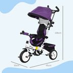 6 in 1 Kids Trike Push Bike w/ Push Handle, Canopy, 5-point Safety Belt, Storage, Footrest, Brake, for 1-5 Years