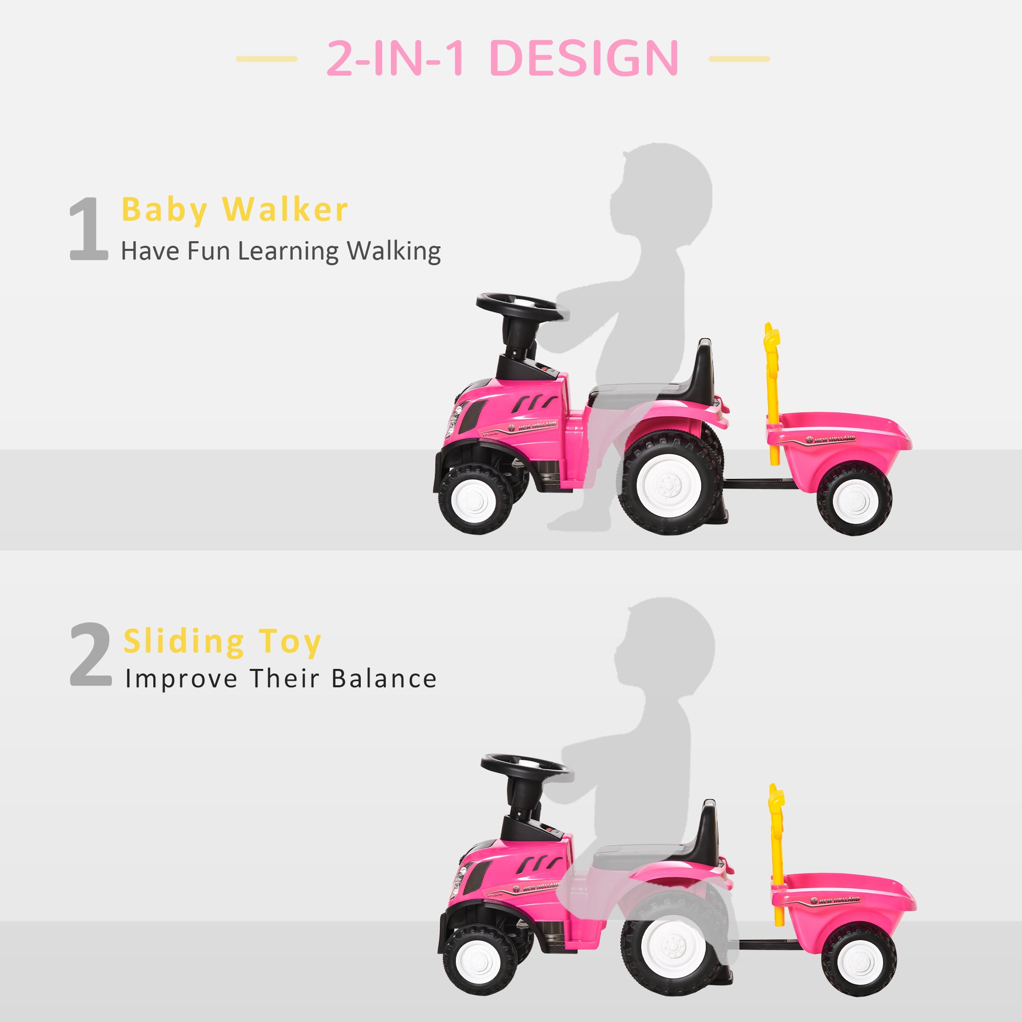 Ride-On Tractor, Toddler Walker, Foot-to-Floor Slide, for Ages 1-3 Years