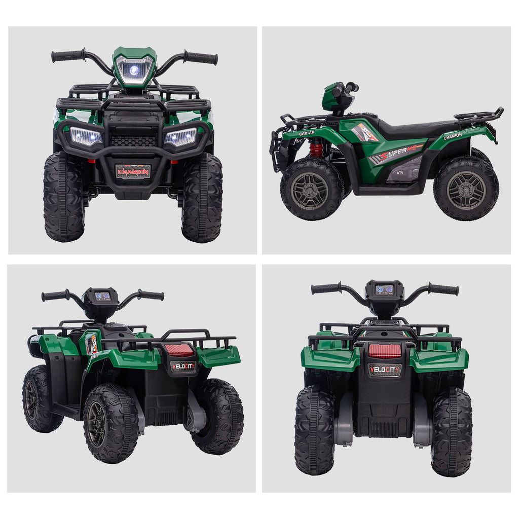 12V Kids Quad Bike with Forward, Reverse Functions, Ride-On ATV w/ Music, LED, Headlights, for Ages 3-5 Years