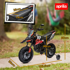 12V Aprilia Licensed Kids Motorbike with Training Wheels, Spring Suspension, LED Headlight, USB, Music