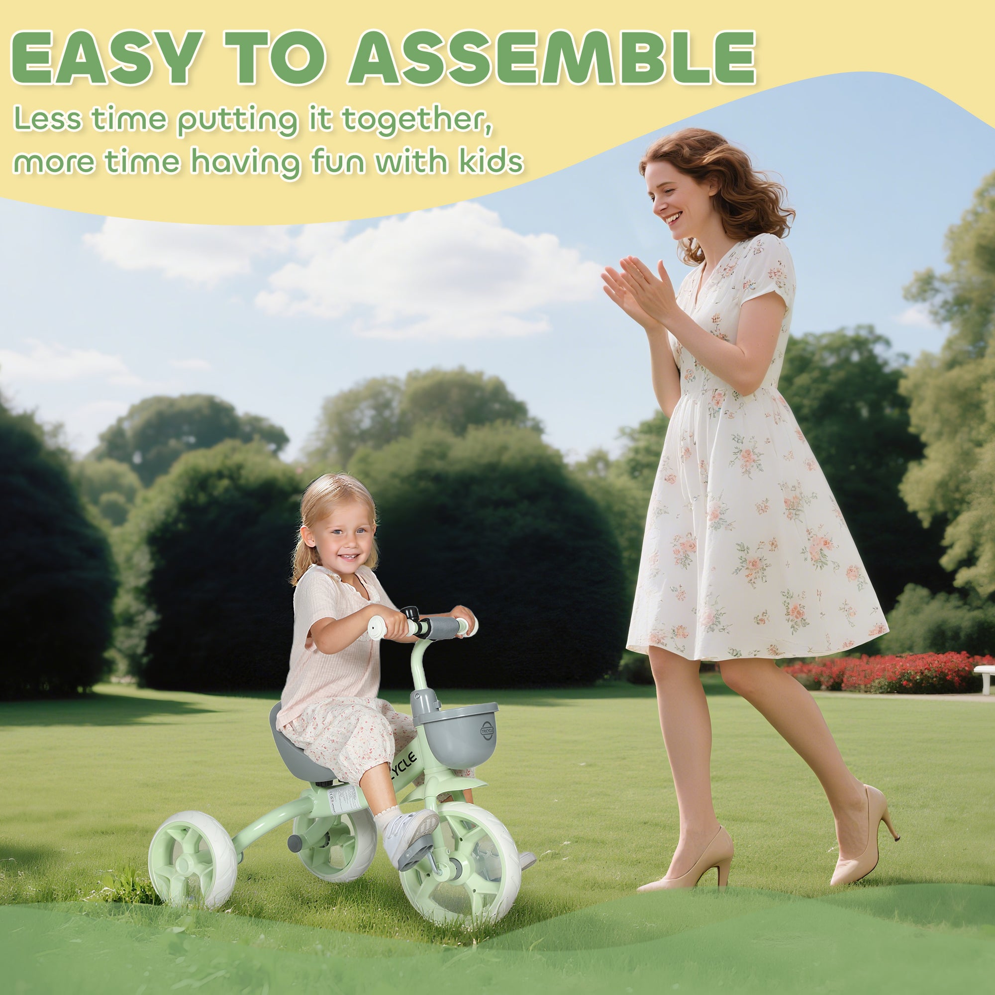 Kids Trike, Toddler Tricycle with Front Basket and EVA Wheels for Ages 2-5 Years, Indoor Outdoor for Boys Girls, Green