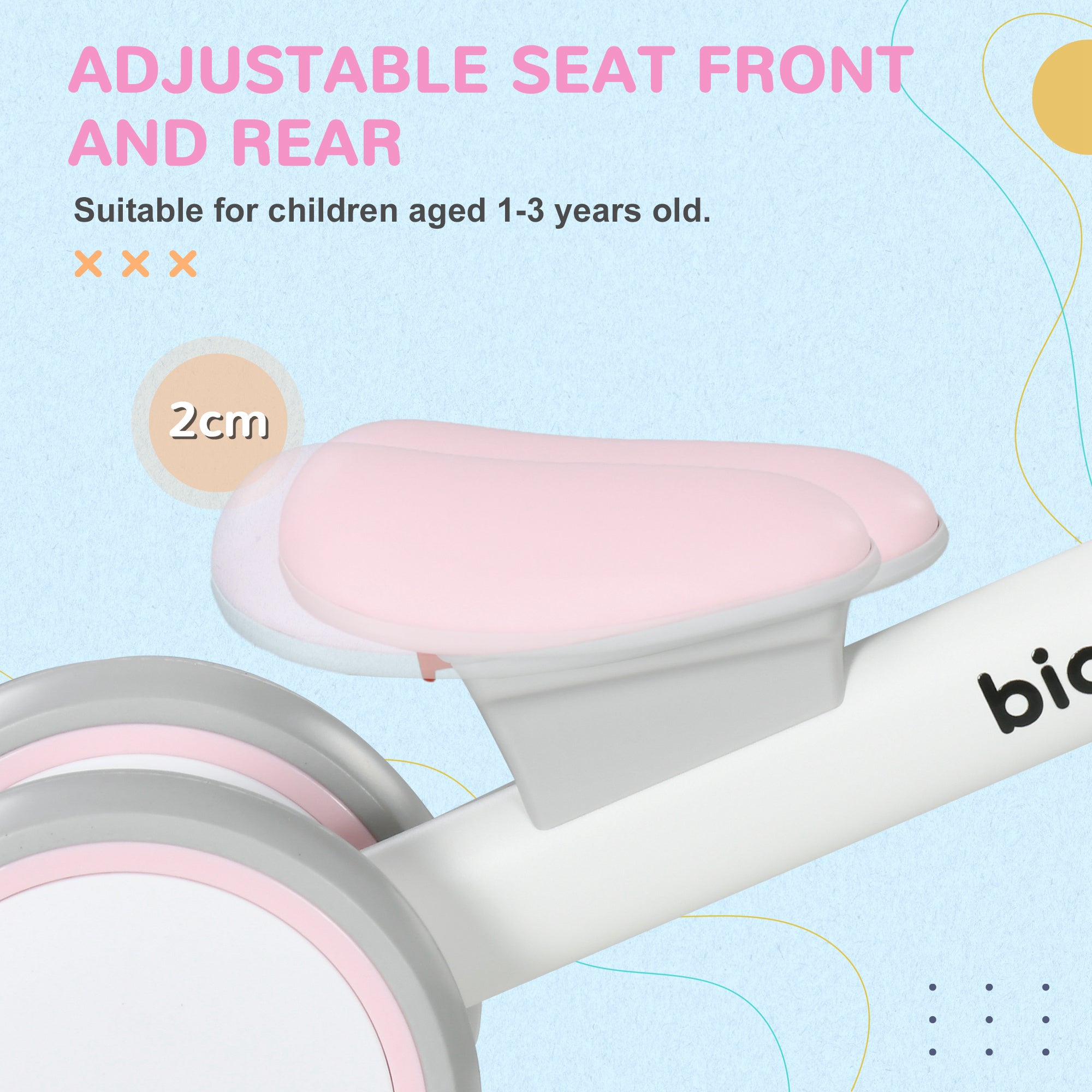 Kids Balance Bike for 1-3 Years Old with Adjustable Seat, Silent Wheels