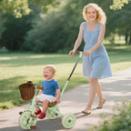 2-In-1 Toddler Trike for 2-5 Years Old, 3 Wheel Bike with Adjustable Parent Handle, Basket for Boys and Girls, Green