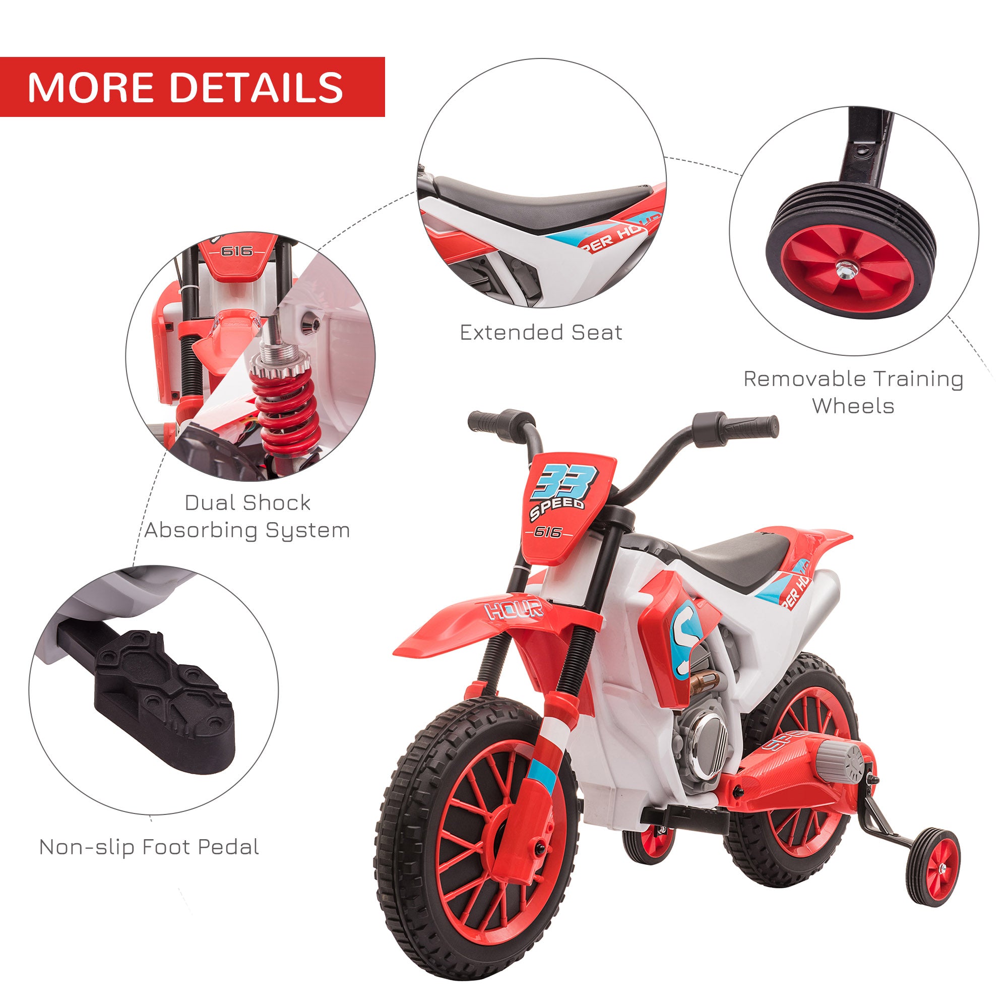 12V Kids Electric Motorcycle Ride-On, with Training Wheels, for Ages 3-6 Years