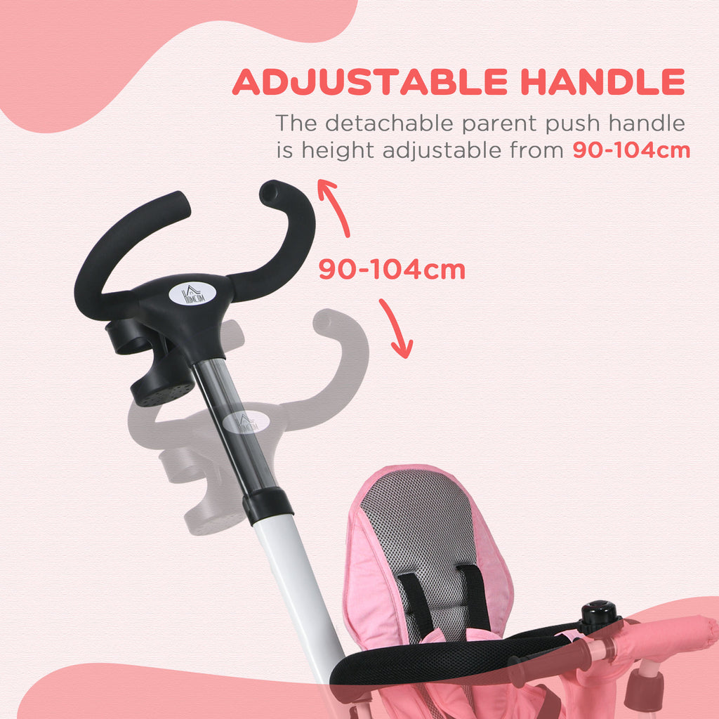 Metal Frame 6 in 1 Baby Push Tricycle with Parent Handle for 1-5 Years Old