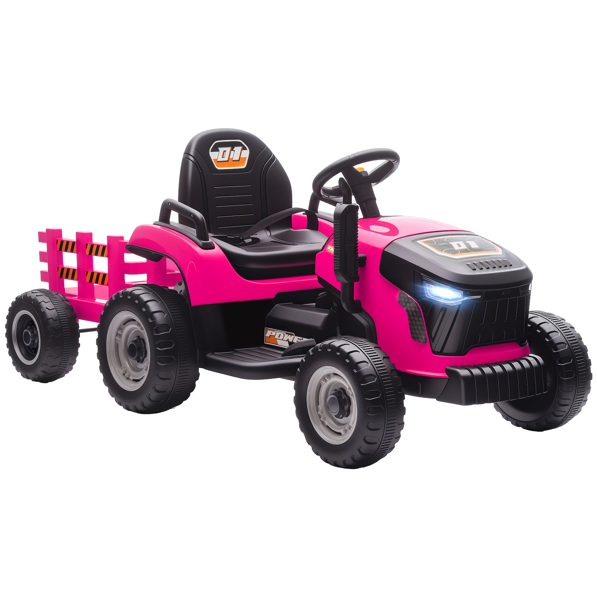 12V Ride on Tractor and Trailer with Remote Control, Music, Shifter, Start-Up Sound, for Kids Ages 3-8 Years, Pink