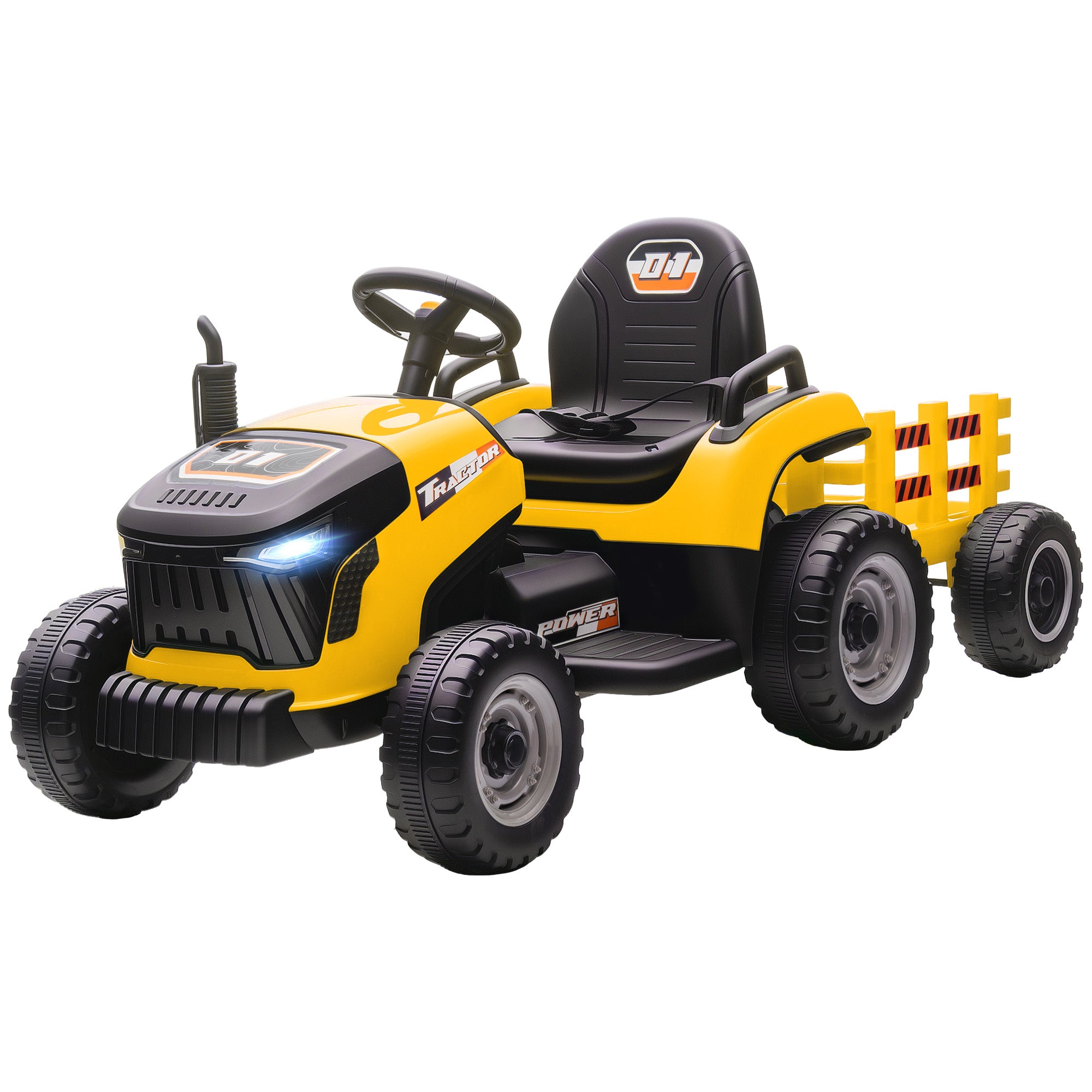 12V Ride on Tractor and Trailer with Remote Control, Music, Shifter, Start-Up Sound, for Kids Ages 3-8 Years, Yellow