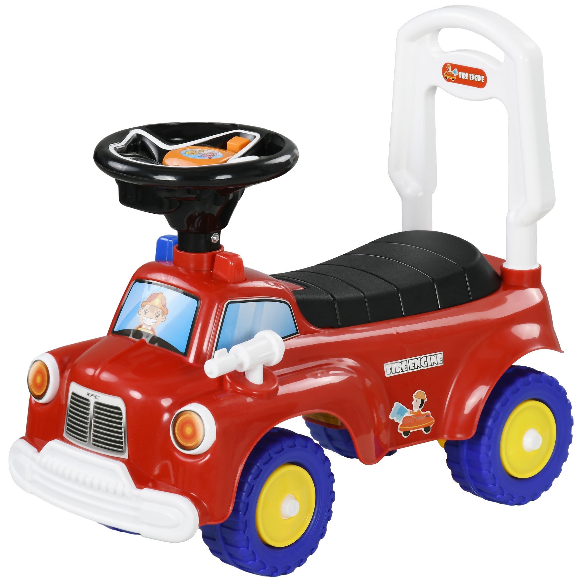 Ride On Fire Truck Foot to Floor Design with Under Seat Storage, Steering Wheel, Music, Light, for 1.5-3 Years, Red