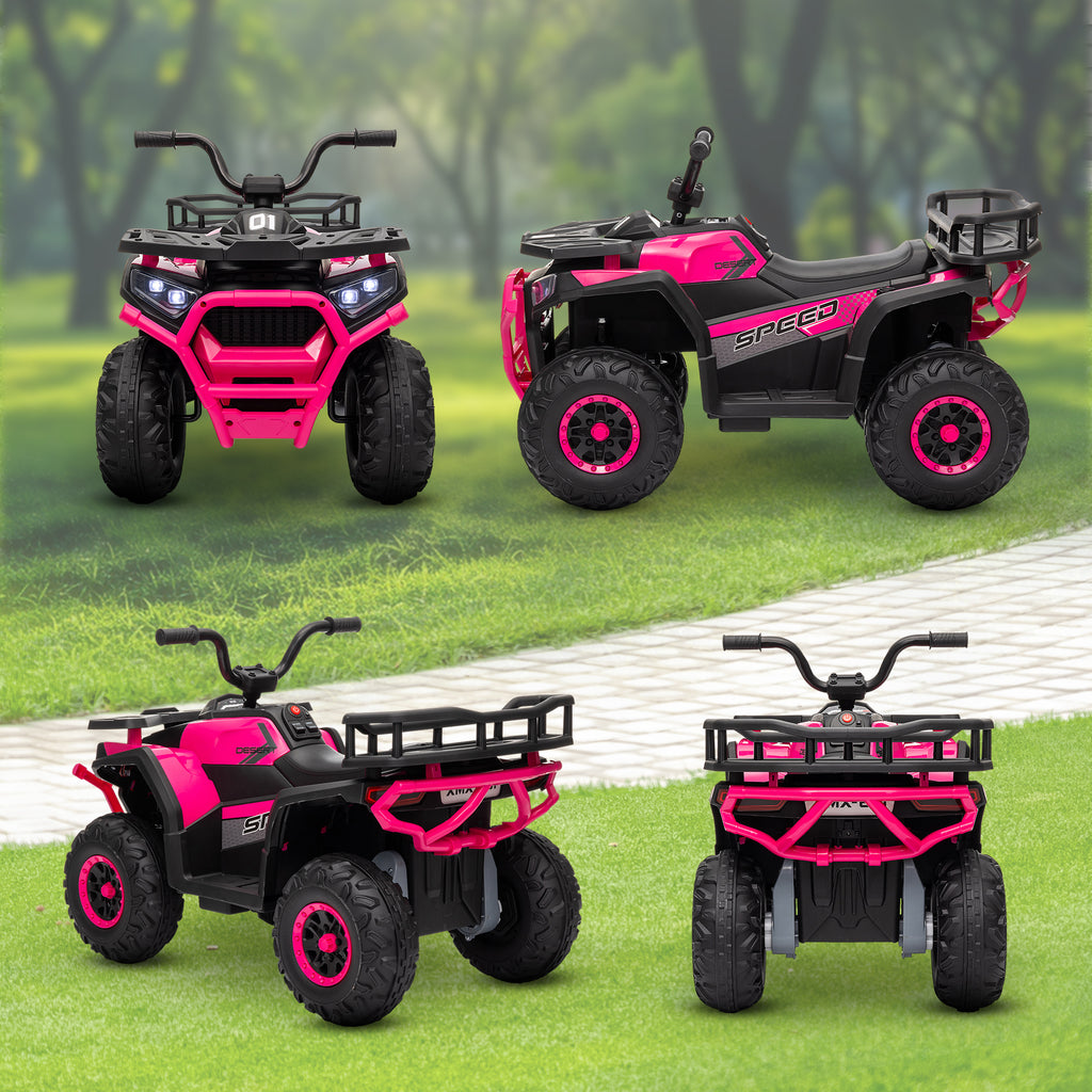 12V Kids Electric Ride on ATV, Battery-Powered Quad Bike w/ Spring Suspension, Forward Backward, Storage Basket