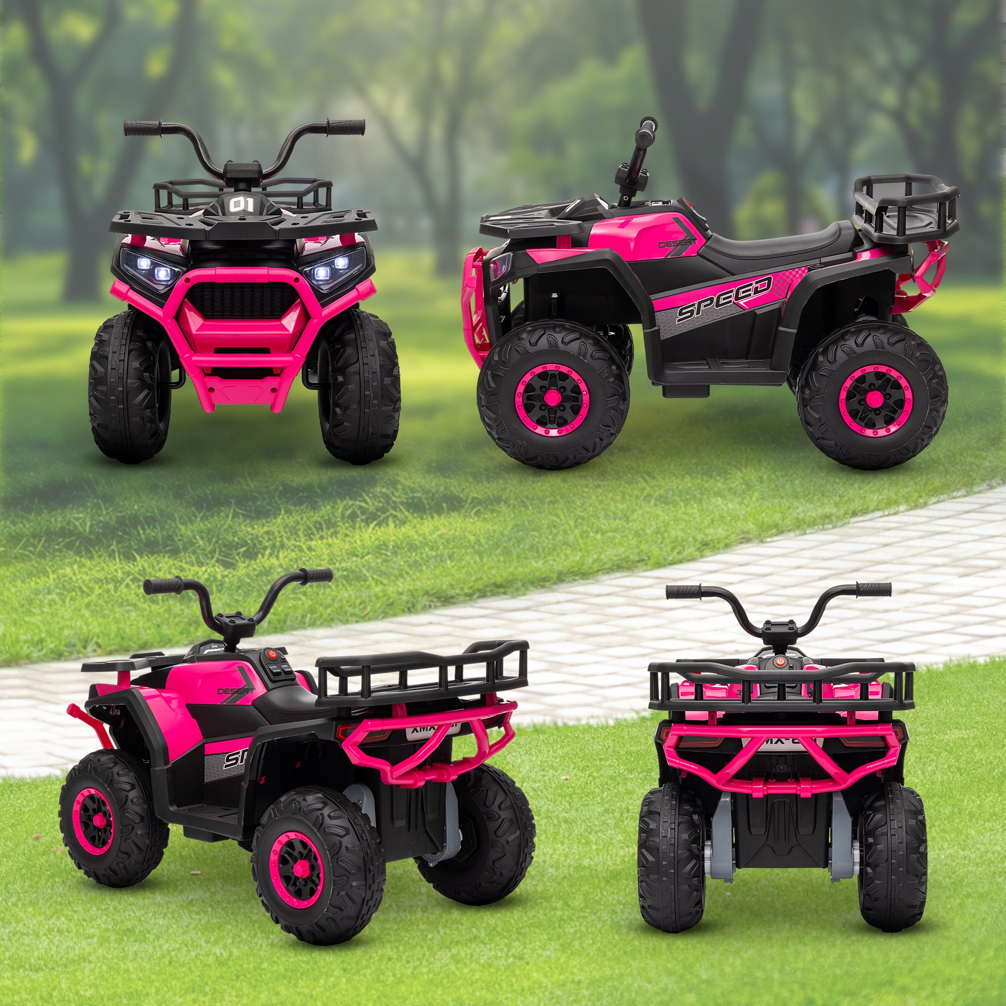 12V Kids Electric Ride on ATV, Battery-Powered Quad Bike w/ Spring Suspension, Forward Backward, Storage Basket
