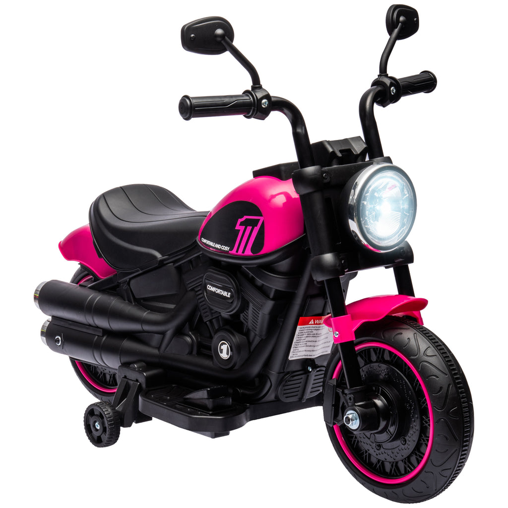 6v Electric Motorbike with Training Wheels, One-Button Start