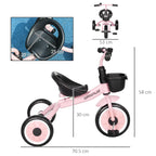 Kids Trike, Tricycle, with Adjustable Seat, Basket, Bell, for Ages 2-5 Years