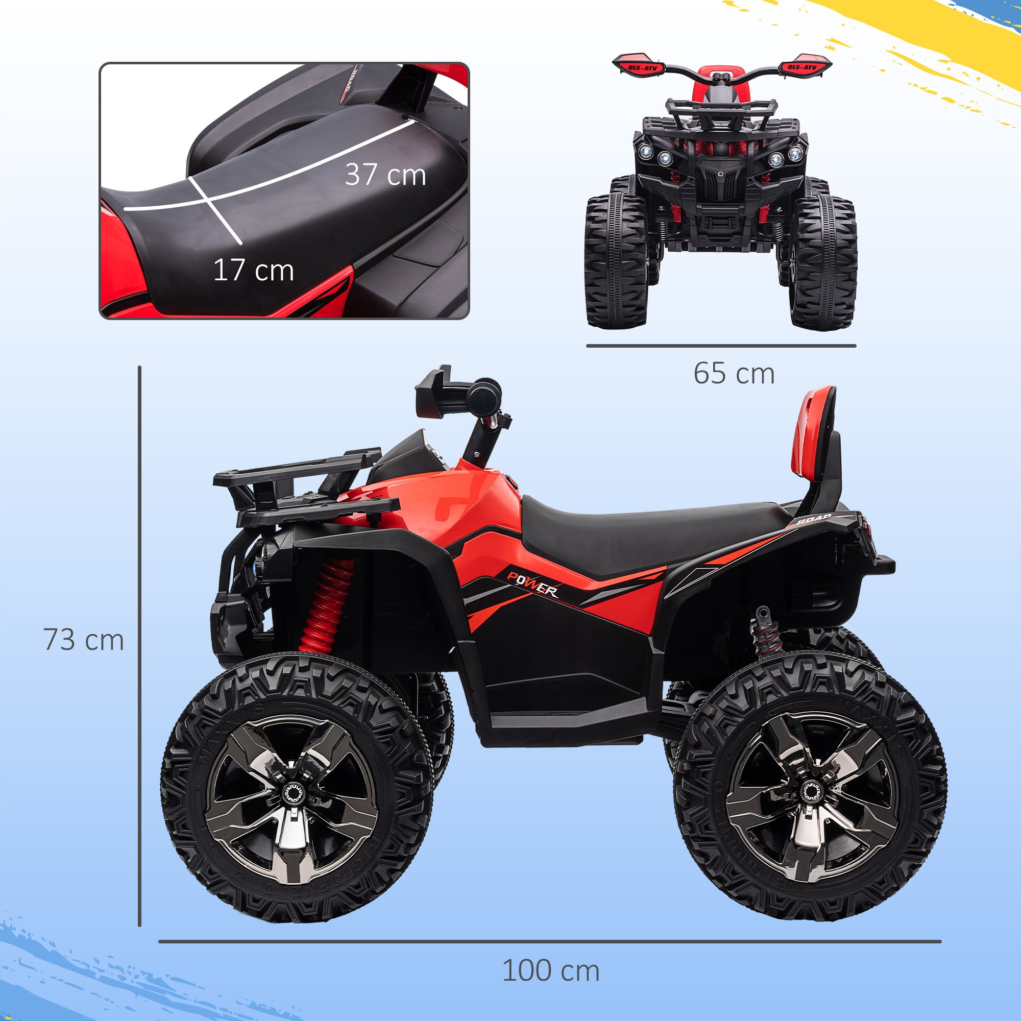 12V Quad Bike ATV with LED Lights, Music, Backrest, Forward, Backward