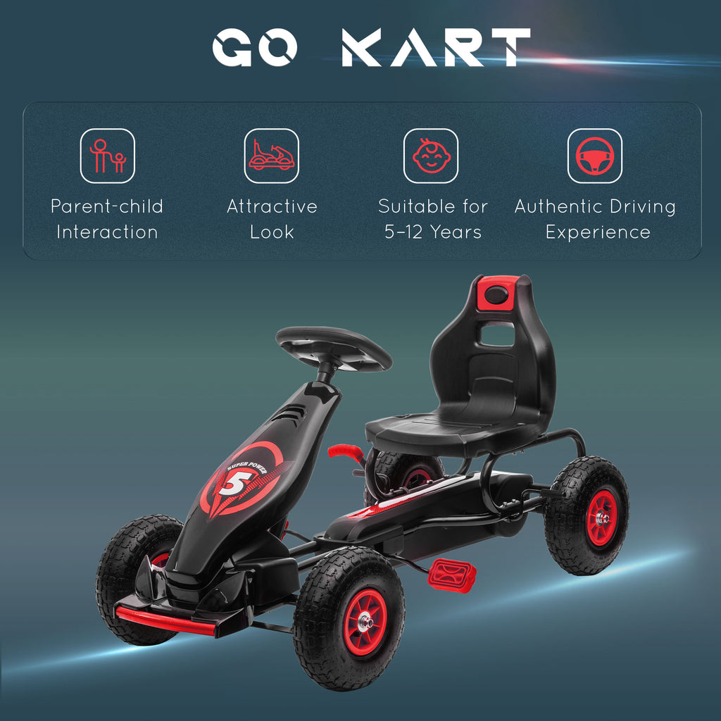 Kids Pedal Go Kart, with Adjustable Seat, Inflatable Tyres