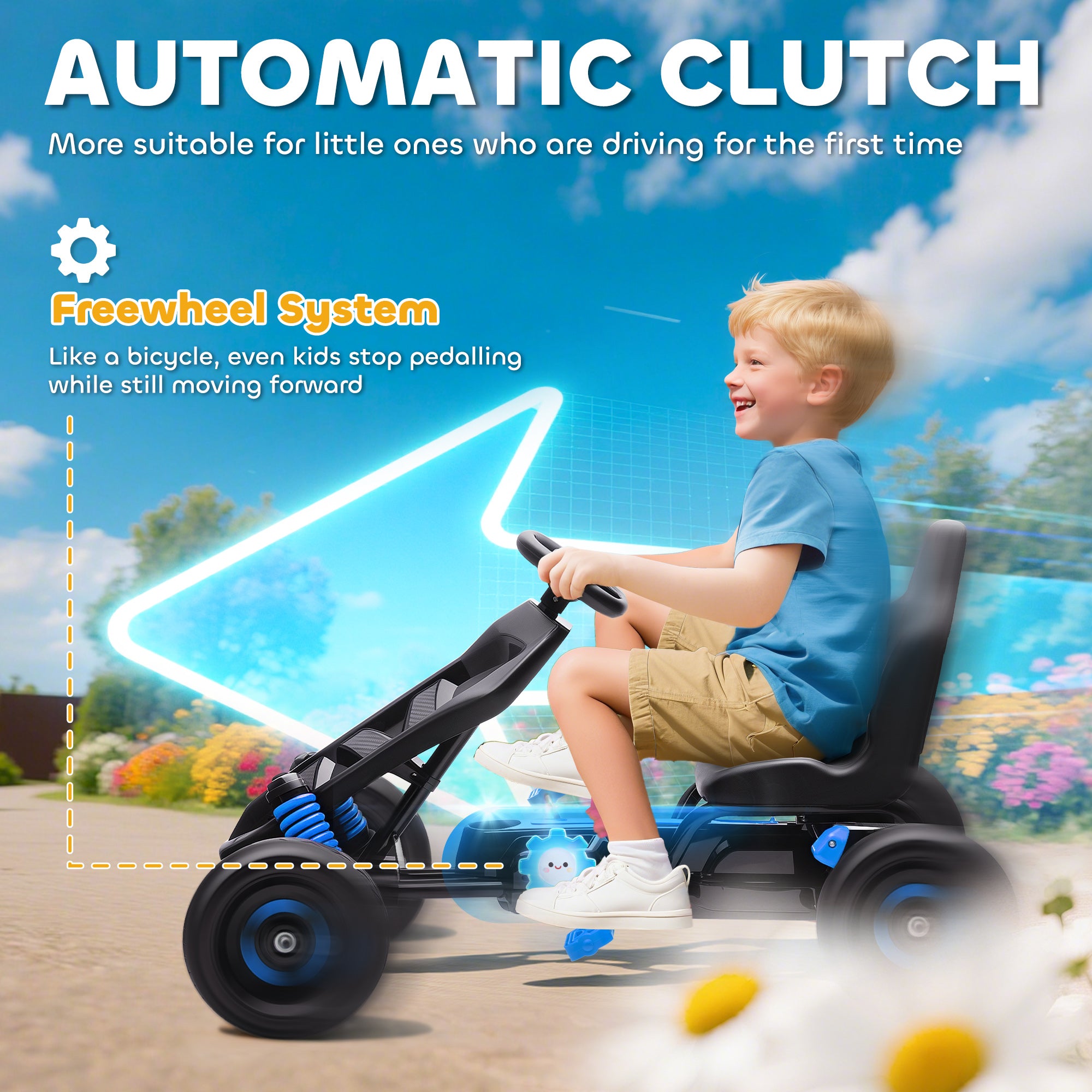 Pedal Go Kart for Kids Aged 3-6 Years, with Freewheel System, Brake, EVA Anti-Slip Wheels