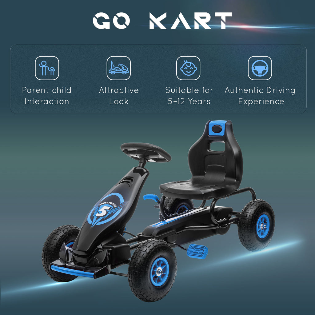 Kids Pedal Go Kart, with Adjustable Seat, Inflatable Tyres