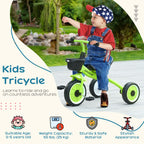 Kids Trike, Tricycle, with Adjustable Seat, Basket, Bell, for Ages 2-5 Years