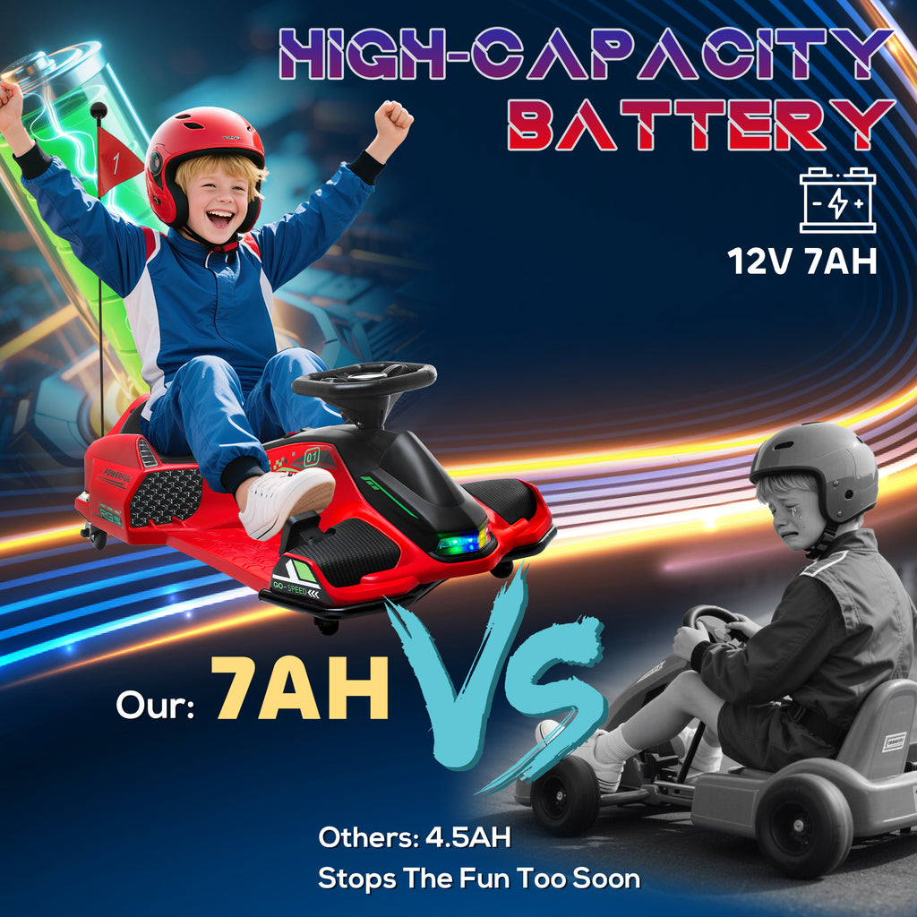 12V Kids Electric Go Kart with Music, LED Lights, Slow Start