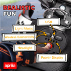 12V Aprilia Licensed Kids Motorbike with Training Wheels, Spring Suspension, LED Headlight, USB, Music