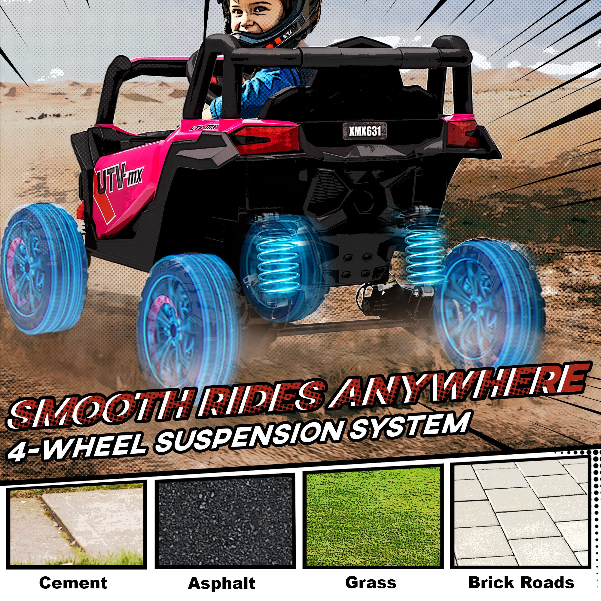 12V Kids Ride On Car with Remote Control, Kids Electric Car with Suspension System, Music, for Kids 3-5 Years